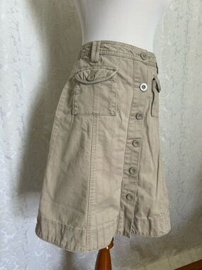 Button-Front Cargo Pocket A-Line Skirt in Tan